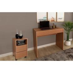 Imagem de Escritório Completo escrivaninha Ripada Me4173 + Gaveteiro Ripado Me4175 2 Peças Amêndoa