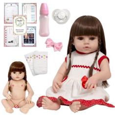 Imagem de Boneca Tipo Reborn Menina Grande + Enxoval 13 Acessórios - Cegonha Reb