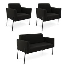 Imagem de Sofá Namoradeira E 2 Poltronas Pé De Ferro Preto Marisa Suede D03 - D`rossi Cor Preto