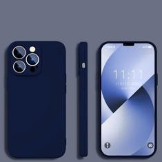 Imagem de Capa para iphone 12pro max quadrado silicone líquido capa de proteção de lente completa, cor azul, para iphone 12pro max