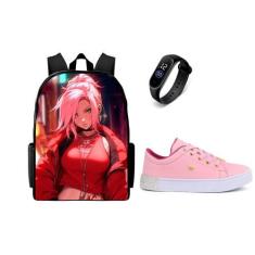 Imagem de Conjunto Mochila Mais Tenis E Relogio Feminino Lançamento Novidade - K