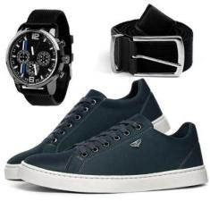 Imagem de Tênis Casual Masculino SB Lona MonaDonna Solado Caixa Alta + Cinto e Relógio-Masculino