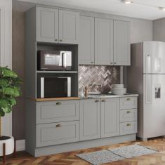Imagem de Cozinha Completa Americana 7 Portas 5 Gavetas 100% Mdf  Cinza/Nature - Henn