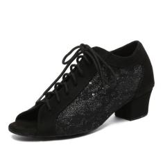 Imagem de SWDZM Sapatos femininos de dança latina com cadarço salsa tango, tênis para prática de dança, modelo L595, L595-salto preto 3,8 cm - sola de camurça, 38