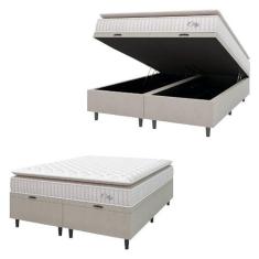 Imagem de Cama Box Colchão Baú Casal Queen Molas Ensacadas City Pillow Top 158x198x64cm Branco/Bege Hellen - Suporta até 110kg por Pessoa