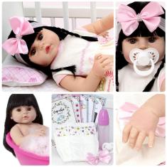 Imagem de Boneca Reborn Bebe Recem Nascida Morena 52Cm + 13 Acessórios