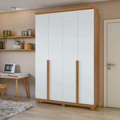 Imagem de Guarda Roupa Solteiro Ambiente Alonzo 4 Portas Amêndoa Clean Branco Co