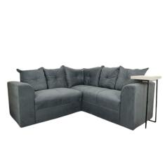 Imagem de Sofá de Canto L Cinza Almofadas Lisas