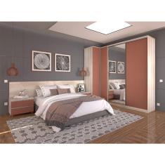 Imagem de Quarto de Casal com Mesa de Cabeceira, Guarda Roupa com Espelho e Cabeceira Prime Luciane Móveis