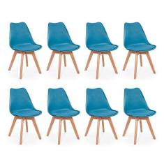 Imagem de Conjunto 08 Cadeiras Eames Wood Leda Design - Turquesa