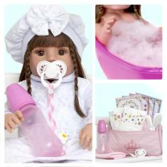 Imagem de Boneca Bebê Reborn Menina 100 % Silicone E Lindos Acessórios - Cegonha