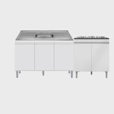Imagem de Balcão De Cozinha Com 5 Portas E Tampo Pia Cuba Inox 120 cm Branco - Móveis Leartam