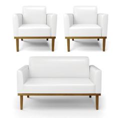 Imagem de Sofá Namoradeira Com 2 Poltronas Base De Madeira Fixa Castanho Marisa