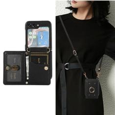 Imagem de Carteira Crossbody com porta-cartão, capa de telefone para Samsung Galaxy Z Flip 5 4 3 Flip5 Flip4 Flip3 5G, capa de couro PU, preta, para Galaxy Z Flip4