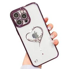 Imagem de KERZZIL Capa de celular brilhante com coração brilhante compatível com iPhone 13 Pro Max, capas de telefone femininas fofas brilhantes com protetor de câmera completa, capa de telefone feminina