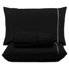 Imagem de Jogo de Lençol Malha Queen 3 Peças 100% Algodão Preto