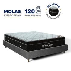 Imagem de Cama Genebra Bouclé com Colchão de Molas Ensacadas Ortobom Elegante Super Pillow In Casal 138cm