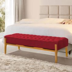 Imagem de Recamier Base em Madeira Puerto 1,30m Capitonê Veludo Vermelho