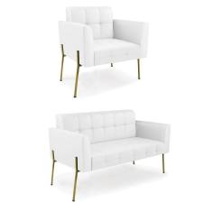 Imagem de Sofá Namoradeira E Poltrona Base Pé De Ferro Dourado Elisa Corino D03 - D`rossi Cor Branco