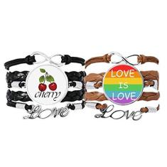 Imagem de DIYthinker Arco-íris Gay LGBT Pulseira Trânsexo LGBT Pulseira de mão Corda de Couro Cereja Conjunto Duplo