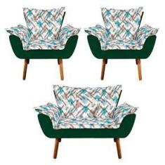 Imagem de Kit 01 Namoradeira 02 Poltronas Suede Verde