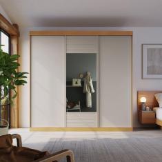 Imagem de Guarda-roupa Casal 3 Portas de Correr 1 Porta com Espelho Samambaia Cabecasa Madeiramadeira Carvalho/Off White