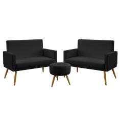 Imagem de Kit 2 Poltronas Namoradeiras Decorativas Nina Com Rodapé Puff Solar Couro Artificial  Aradecor