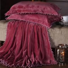 Imagem de Cobertor Manta Plush Queen com Pompom Alaska 3 Peças Rosê