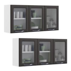 Imagem de Kit 2 Armários Aéreos Multiuso Itatiaia Aço 3 Portas Com Vidro New Premium  Cozinha E Área De Serviço Grafite