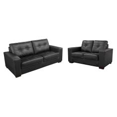Imagem de Conjunto Sofá de Couro Punto 3 e 2 lugares - Preto Pigmentado - Mempra