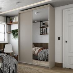 Imagem de Guarda-roupa Solteiro 100% Mdf Bp com 2 Portas e 1 Espelho Geneve Panna