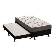 Imagem de Cama Box C/Auxiliar Solteiro: Colchão Espuma Ortobom D45 Light + Base Crc Courano Black(88X188)