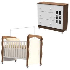 Imagem de Berço Americano New Nanda E Cômoda Mariah Branco Acetinado Amadeirado - Carolina