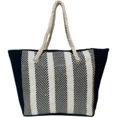 Imagem de Bolsa de Praia Preta Feminina Listrada Alça Verão Piscina Mercado