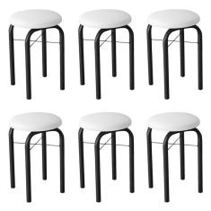 Imagem de Kit 6 Banquetas Baixas Para Cozinha Em Aço Manu Sintético I01 Preto/branco - Mpozenato