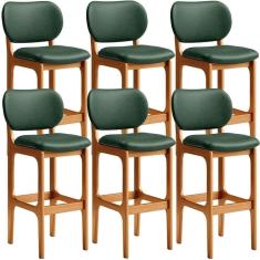 Imagem de Kit 6 Banquetas Alta Betta Imbuia Facto Verde Musgo