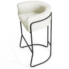 Imagem de Kit 02 Banquetas Decorativas Fixa Base de Aço  Betina D02 Veludo Bege B-309 - Lyam Decor