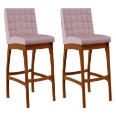 Imagem de Kit 02 Banquetas Altas Cozinha Mila B04 Suede Rosê