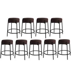 Imagem de Kit 09 Banquetas Alta Sintra 65cm Redonda Ferro Preto Corino Marrom - Ahazzo Móveis