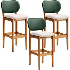 Imagem de Kit 3 Banquetas Alta Betta Imbuia Facto Verde Linho Cru