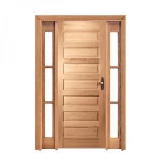 Imagem de Kit Porta de Madeira 2 Vitrôs Esquerda 213cmx156cmx12cm PE28 Esel Marroml