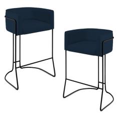 Imagem de Kit 02 Banquetas Fixa Preto Veludo Azul Oxford C-304