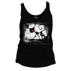 Imagem de Camiseta regata feminina 100% algodão DASANTIGAS estampa Gato Dark em serigrafia.