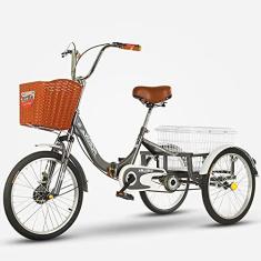 Imagem de Triciclo adulto ao ar livre, bicicleta de três rodas com cesta de compras, bicicleta triciclo de 50 cm, bicicleta para recreação, compras, masculina, feminina, piquenique, ciclismo, pedalada