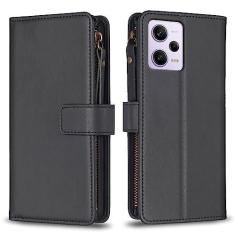 Imagem de Capa com alça de pulso Xiaomi Redmi Note 12 Pro, 9 compartimentos para cartão, 1 carteira de couro com zíper, função de suporte, fecho magnético, capa para celular compatível com Redmi Note 12 Pro 5G