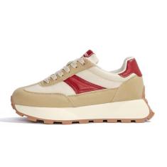 Imagem de LUCKY STEP Tênis feminino plataforma retrô clássico tênis casual tênis corrida grosso cadarço elegante sapatos de caminhada, Marrom/vermelho, 35
