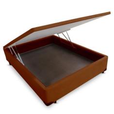 Imagem de Cama Box CASAL Cosmopolita Camurça Marrom Baú Pistão Frontal - 138x188