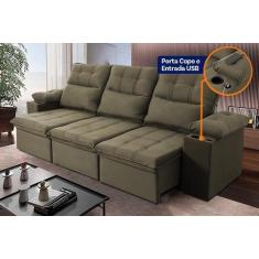Imagem de Sofá Retrátil Reclinável Verona Usb + Porta Copo 2,30M Suede Velut Tab