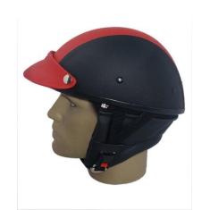 Imagem de Capacete Custom Classic Couro Preto+ Faixa Vermelha+ Pala Vermelha  Cc