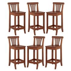 Imagem de Kit 6 Banquetas Média Madeira Maciça Valentina 36x90Cm Bancada Cozinha Gourmet Verniz Imbuia - RMI